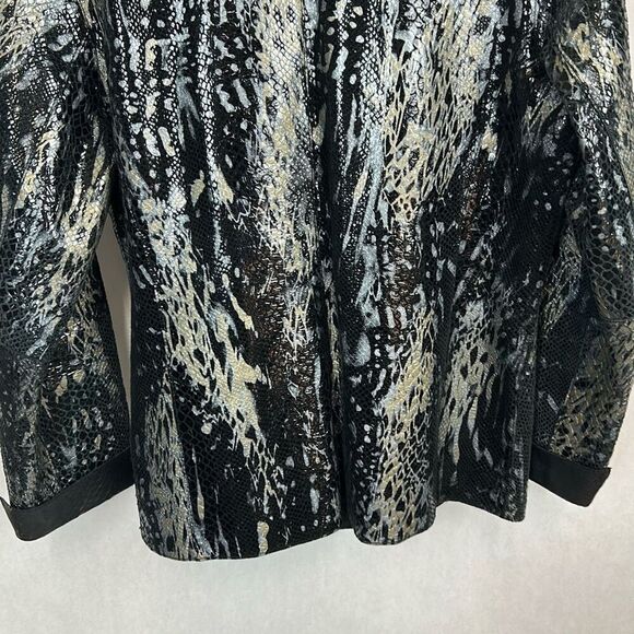 Chico's Leather Snake Print Jacket Sz 1 (Medium, Sz 8) Silver Animal Snakeskin S - Picture 7 of 11